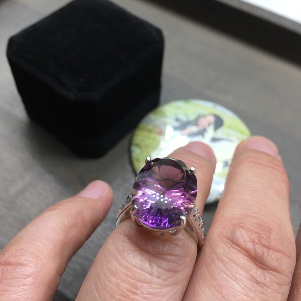 Certified 14.2 CT Ametrine Solid Silver Ring - Picture 8 of 16